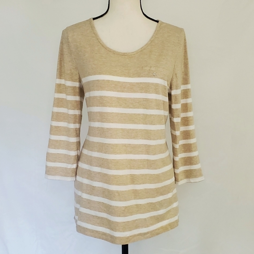 Liz Claiborne Striped Quarter Sleeve Round Neck Top